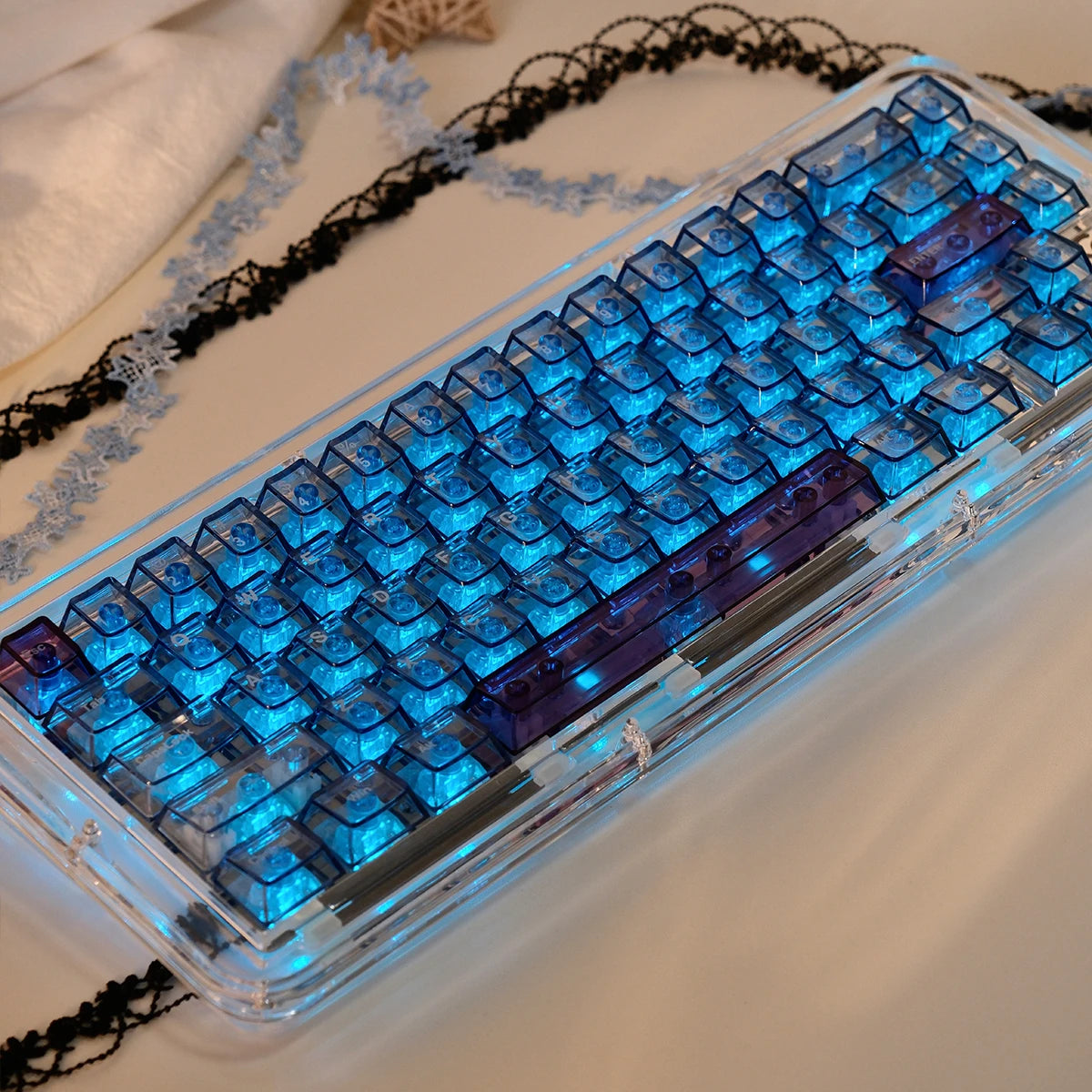 Purple Crystal Clear Keycaps Set 156 keys Cherry Profile Transparent Keycaps UV pad print For Mx Switches Mechanical Keyboard