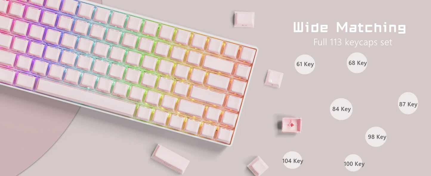 113鍵果凍圓形側鍵帽冰晶半透明粉紅OEM鍵帽適用於Cherry MX 61 68 104機械式鍵盤
