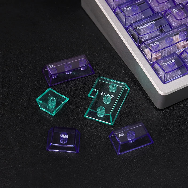 Purple Crystal Clear Keycaps Set 156 keys Cherry Profile Transparent Keycaps UV pad print For Mx Switches Mechanical Keyboard