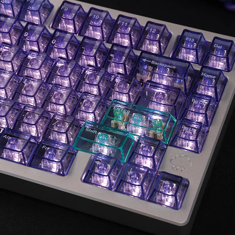 Purple Crystal Clear Keycaps Set 156 keys Cherry Profile Transparent Keycaps UV pad print For Mx Switches Mechanical Keyboard