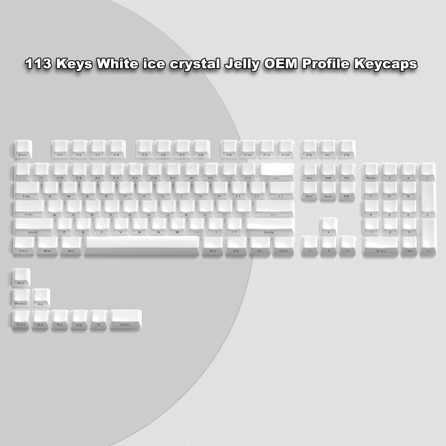 113鍵果凍圓形側鍵帽冰晶半透明粉紅OEM鍵帽適用於Cherry MX 61 68 104機械式鍵盤