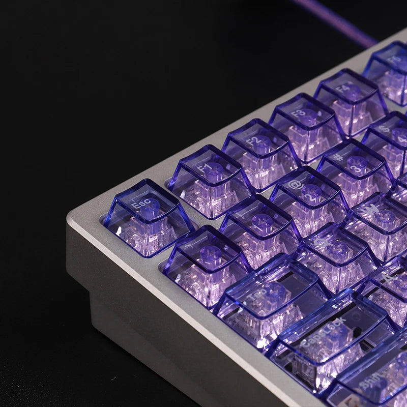 Purple Crystal Clear Keycaps Set 156 keys Cherry Profile Transparent Keycaps UV pad print For Mx Switches Mechanical Keyboard
