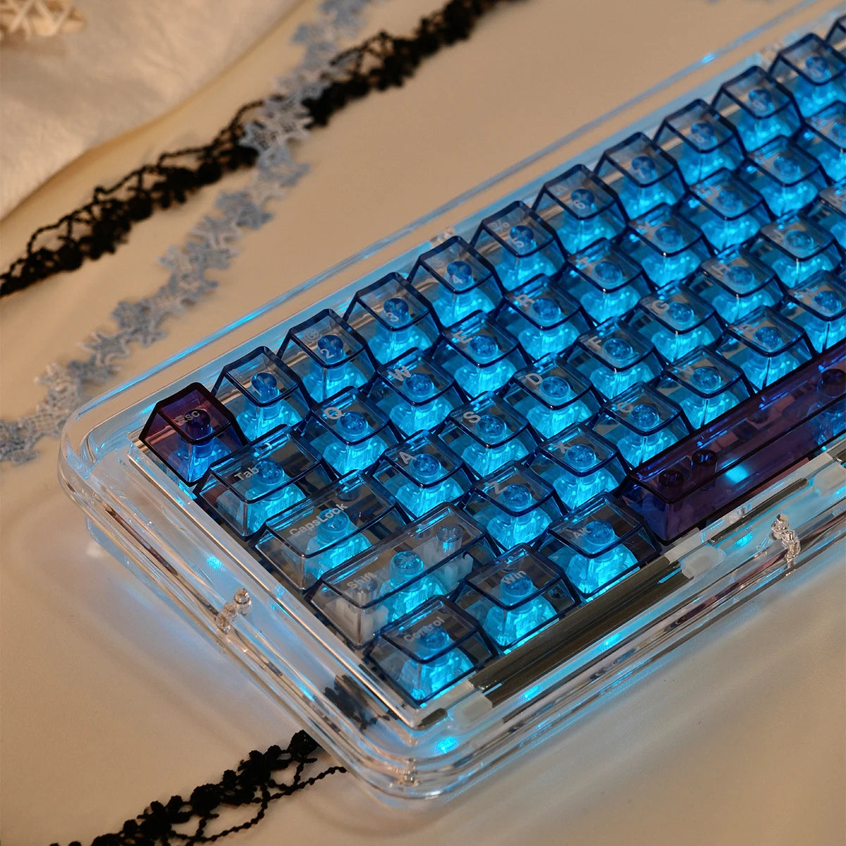 Purple Crystal Clear Keycaps Set 156 keys Cherry Profile Transparent Keycaps UV pad print For Mx Switches Mechanical Keyboard