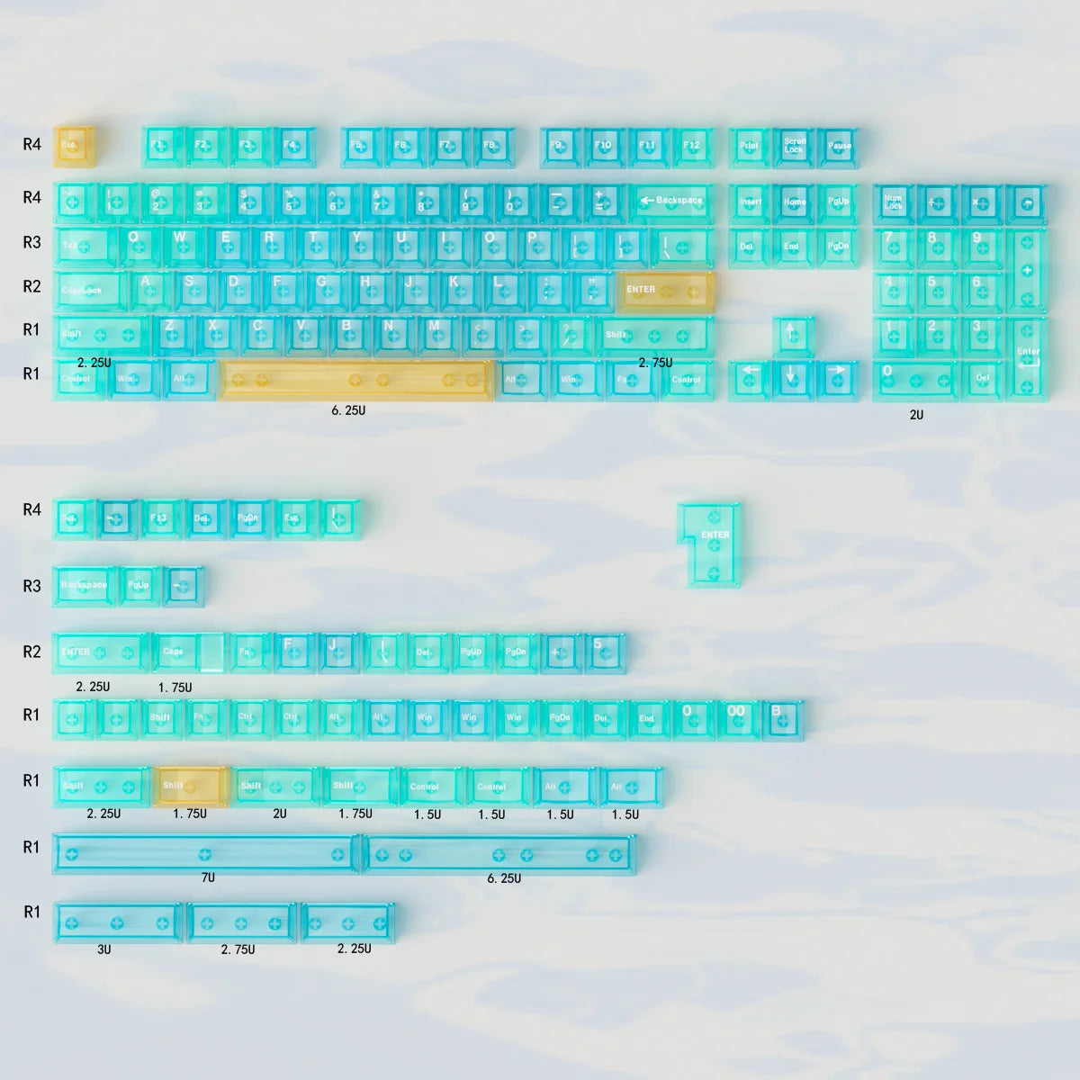 Purple Crystal Clear Keycaps Set 156 keys Cherry Profile Transparent Keycaps UV pad print For Mx Switches Mechanical Keyboard