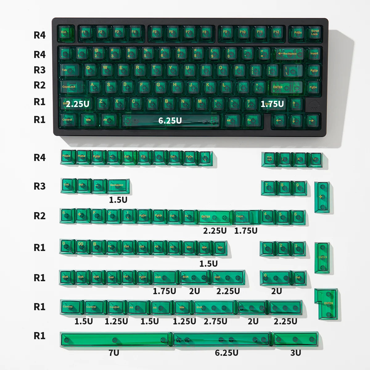 Purple Crystal Clear Keycaps Set 156 keys Cherry Profile Transparent Keycaps UV pad print For Mx Switches Mechanical Keyboard