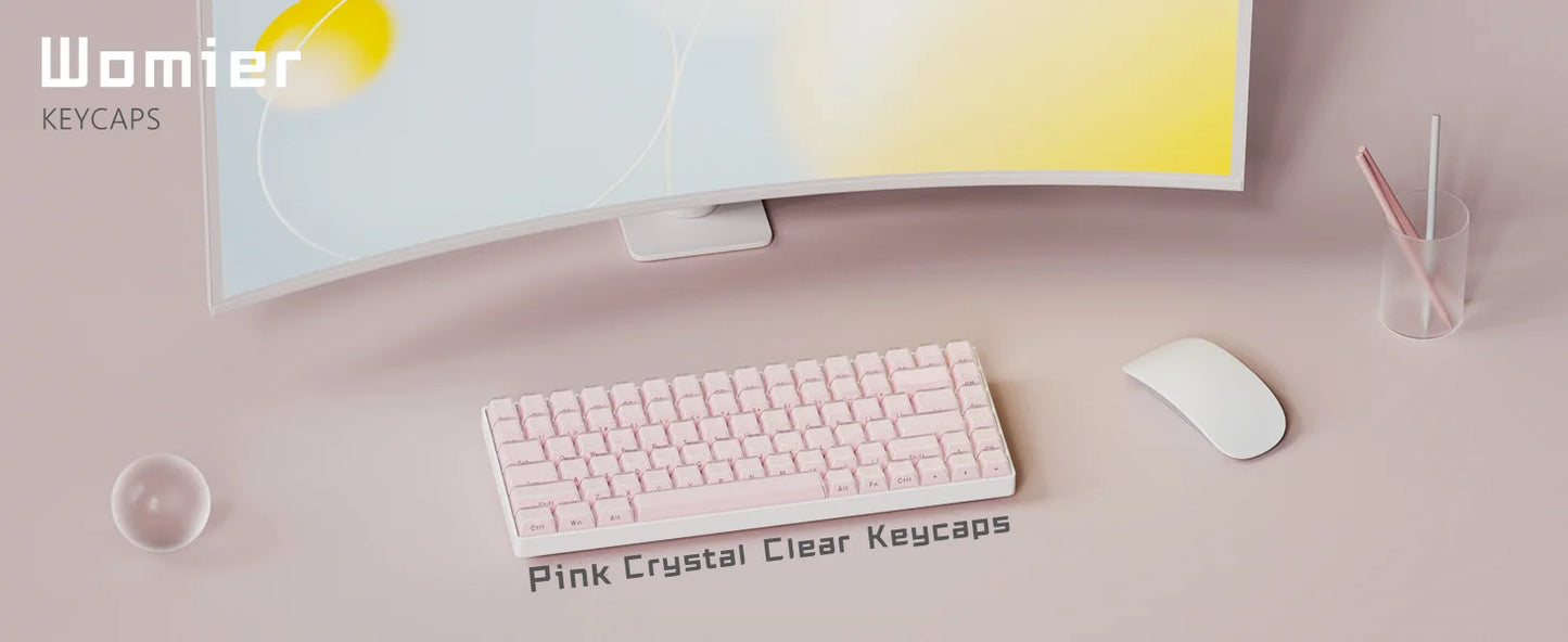 113鍵果凍圓形側鍵帽冰晶半透明粉紅OEM鍵帽適用於Cherry MX 61 68 104機械式鍵盤