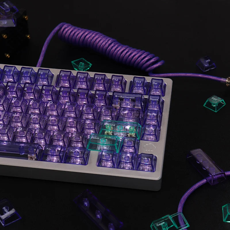 Purple Crystal Clear Keycaps Set 156 keys Cherry Profile Transparent Keycaps UV pad print For Mx Switches Mechanical Keyboard