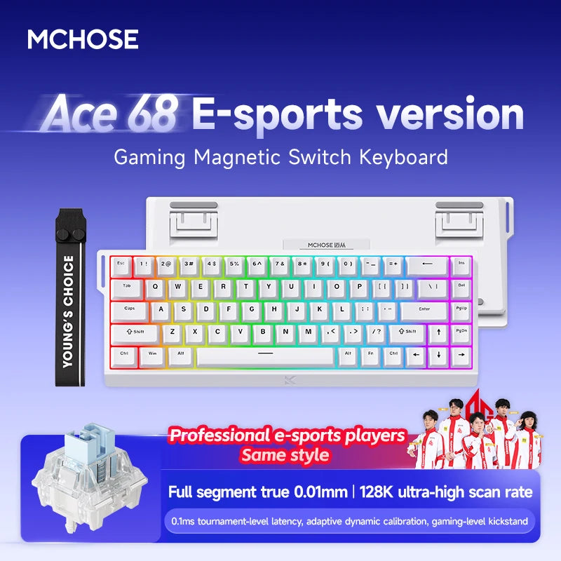 MCHOSE ACE68 Magnetic Keyboard Wired Mechanical ACE60 Pro for Gaming 0.01mm RapidTrigg 8000Hz SOCD/Rs 0.125ms 128K Sampling Rate