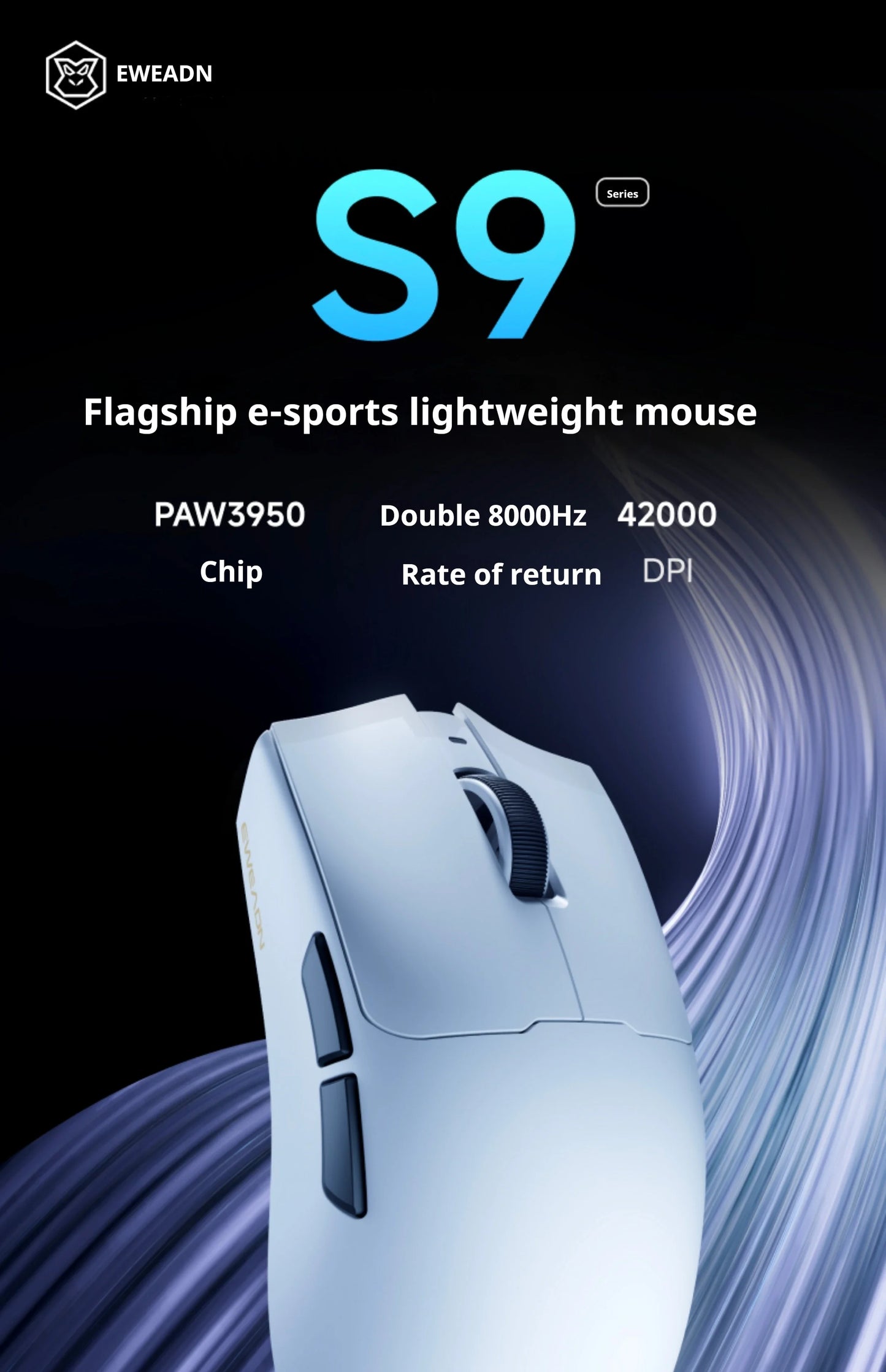 EWEADN S9 Pro/S9 Ultra Wireless Dual-model PAW3395/PAW3950 Lightweight Ergonomics Pc Accessories 8K E-sports Gamer Mouse Gift