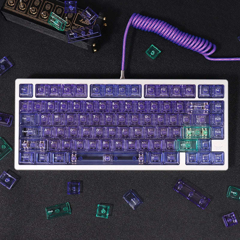 Purple Crystal Clear Keycaps Set 156 keys Cherry Profile Transparent Keycaps UV pad print For Mx Switches Mechanical Keyboard