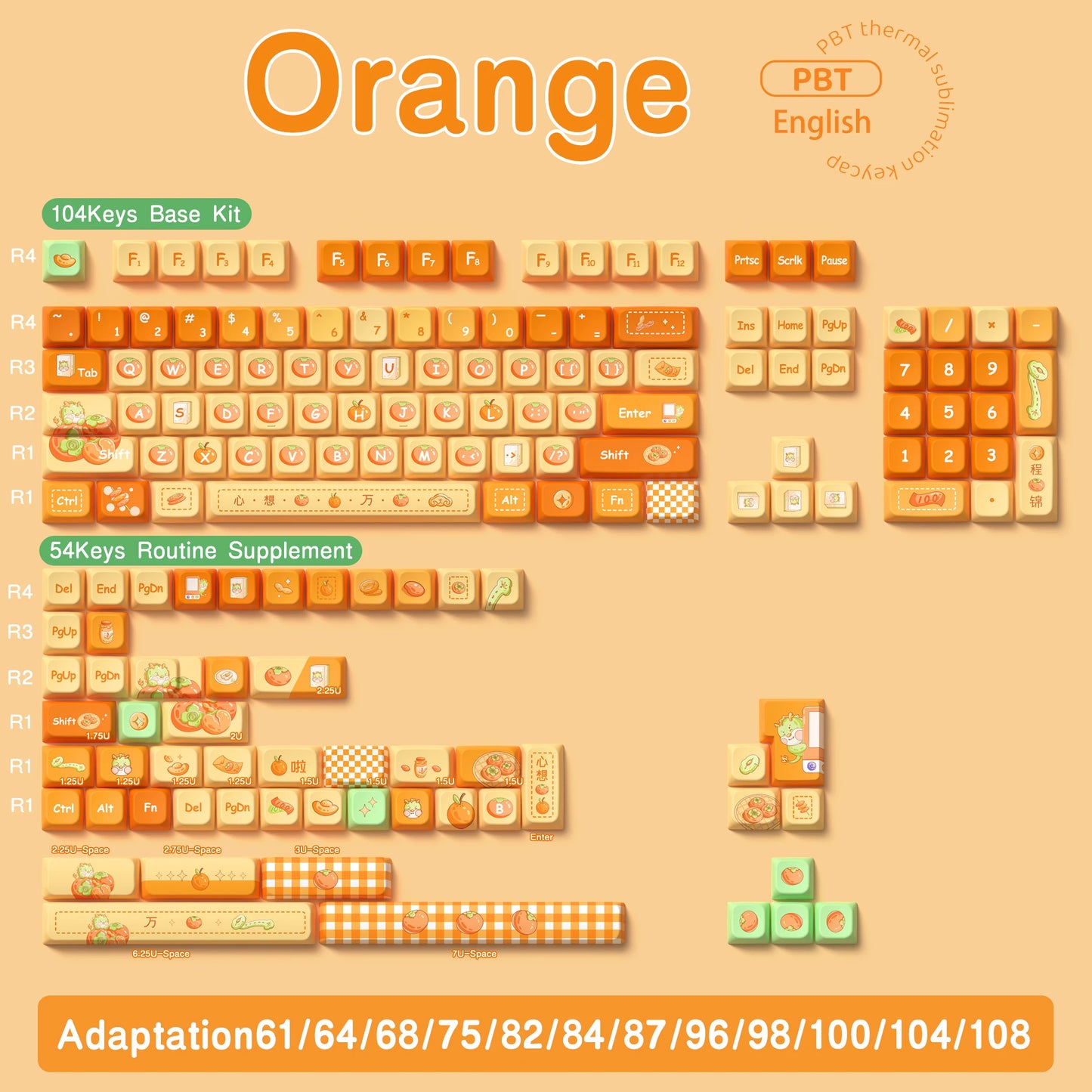 138/158key orange themed keycaps MDA profile Pbt thermal sublimation original cute keycaps mechanical game keyboard key cap gift