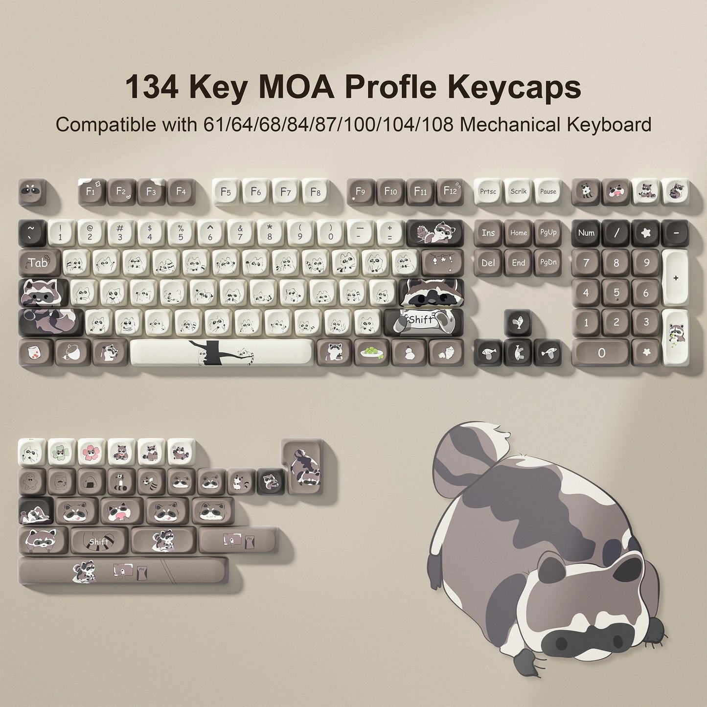 130+ Keys MOA Profile KT Cat PBT Keycaps Customs 5 Side Dye Sub Key caps for Cherry Gateron MX Switches Mechanical Keyboards