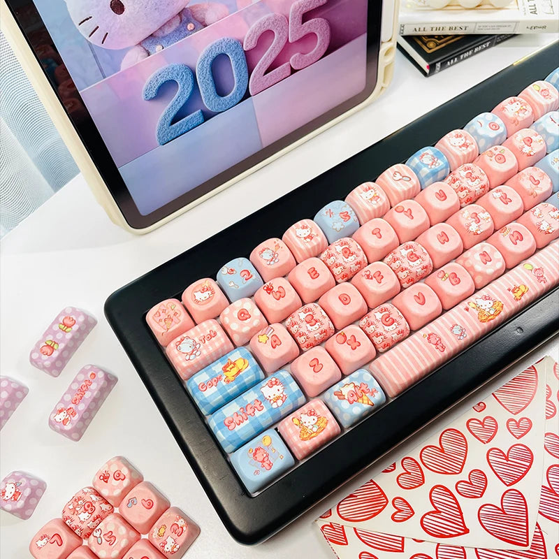 130+ Keys MOA Profile KT Cat PBT Keycaps Customs 5 Side Dye Sub Key caps for Cherry Gateron MX Switches Mechanical Keyboards