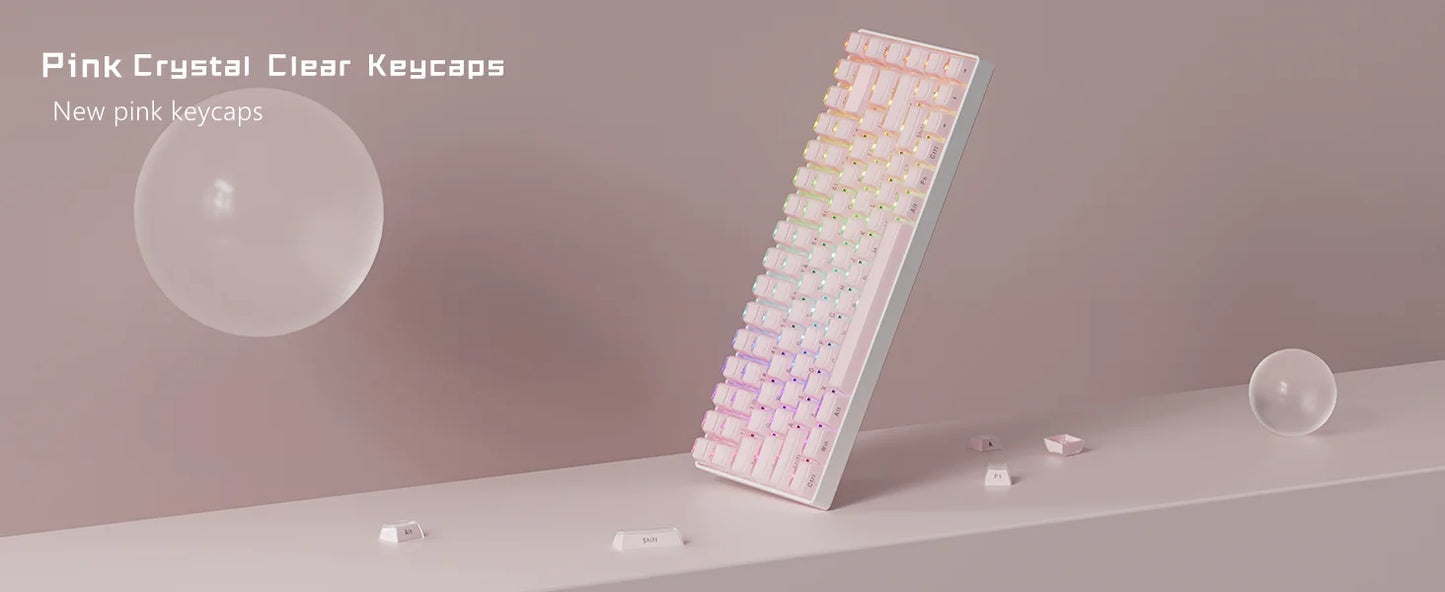 113鍵果凍圓形側鍵帽冰晶半透明粉紅OEM鍵帽適用於Cherry MX 61 68 104機械式鍵盤