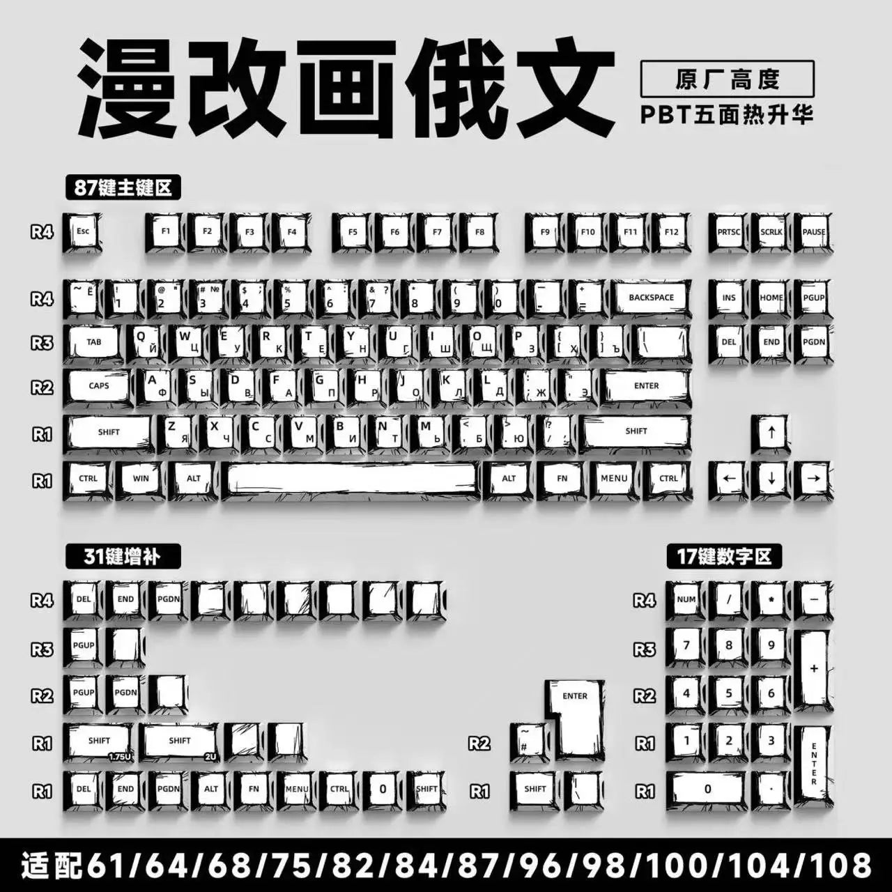 151 Keys Comic Theme Keycap Alice Set PBT Manga Style Keyboard Cap Cherry Profile Gaming KeyCap for Mechanical Keyboard 1.5u Alt