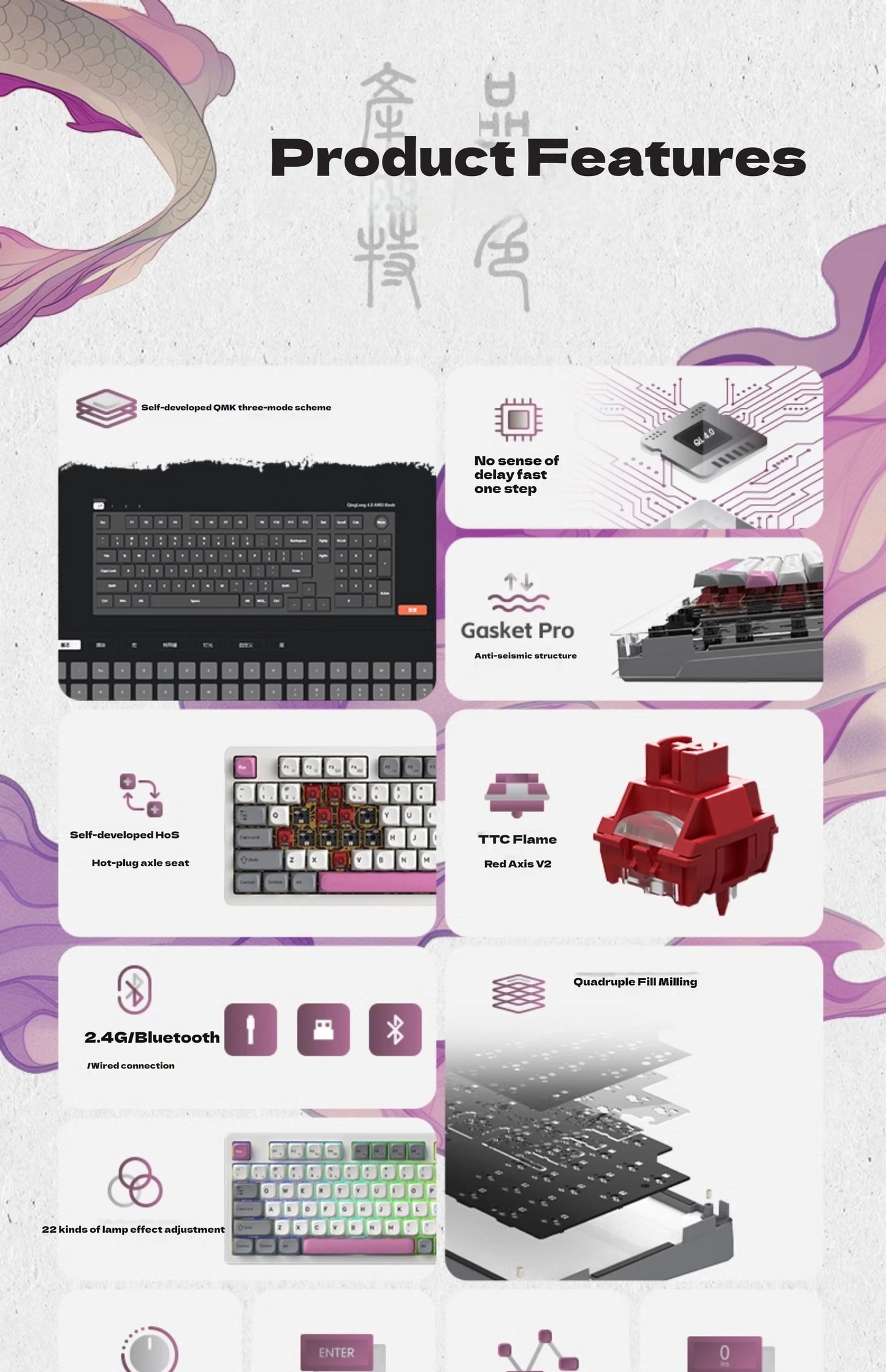 SKN Qinglong Mechanical Keyboard Three-Mode Connection Gasket Structure Hot Plug Low Latency Gaming Keyboard Work Effortlessly
