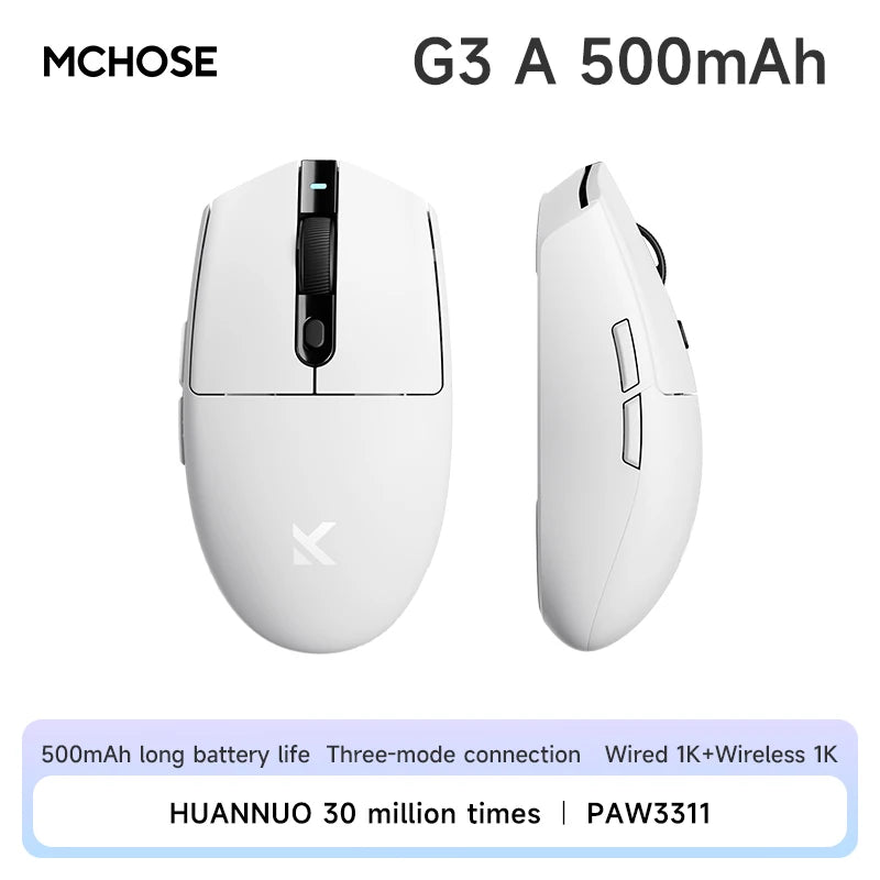 MCHOSE G3 Tri-Mode Wireless Gaming Mouse-PAW3311 Sensor,Type-C 2.4G/Bluetooth/Wired,Ultra-Light Ergonomic for PC/Laptop Gaming