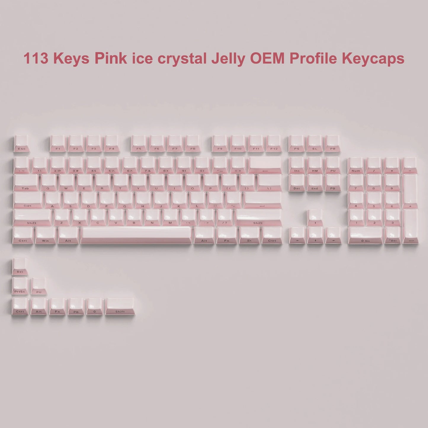 113鍵果凍圓形側鍵帽冰晶半透明粉紅OEM鍵帽適用於Cherry MX 61 68 104機械式鍵盤