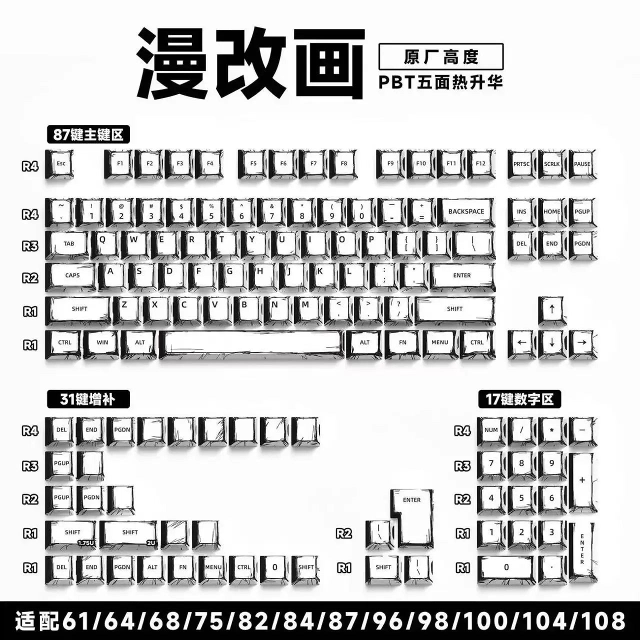 151 Keys Comic Theme Keycap Alice Set PBT Manga Style Keyboard Cap Cherry Profile Gaming KeyCap for Mechanical Keyboard 1.5u Alt
