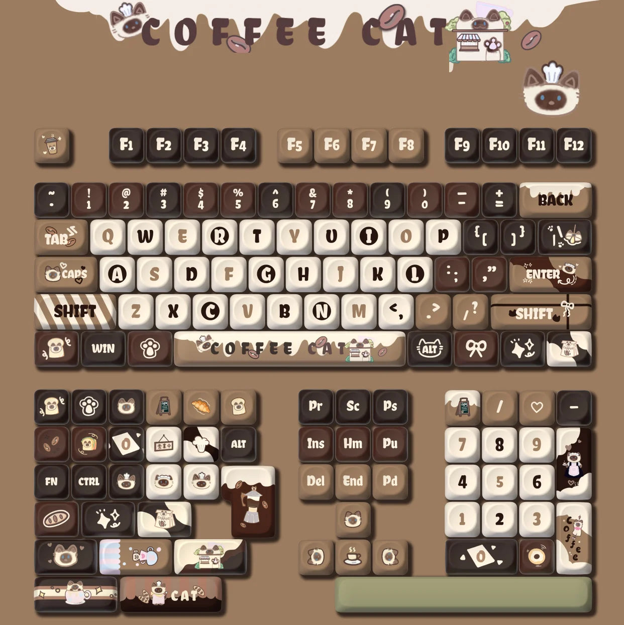130+ Keys MOA Profile KT Cat PBT Keycaps Customs 5 Side Dye Sub Key caps for Cherry Gateron MX Switches Mechanical Keyboards