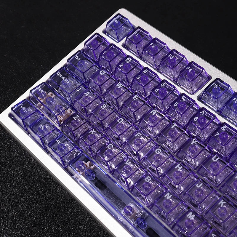 Purple Crystal Clear Keycaps Set 156 keys Cherry Profile Transparent Keycaps UV pad print For Mx Switches Mechanical Keyboard