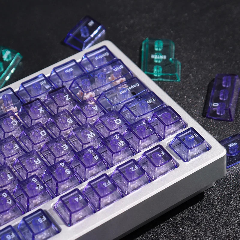 Purple Crystal Clear Keycaps Set 156 keys Cherry Profile Transparent Keycaps UV pad print For Mx Switches Mechanical Keyboard