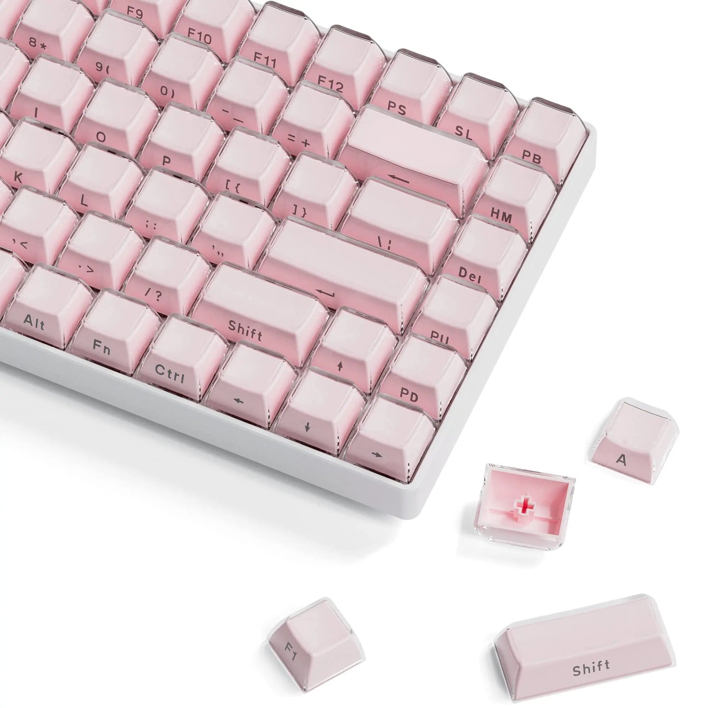 113鍵果凍圓形側鍵帽冰晶半透明粉紅OEM鍵帽適用於Cherry MX 61 68 104機械式鍵盤