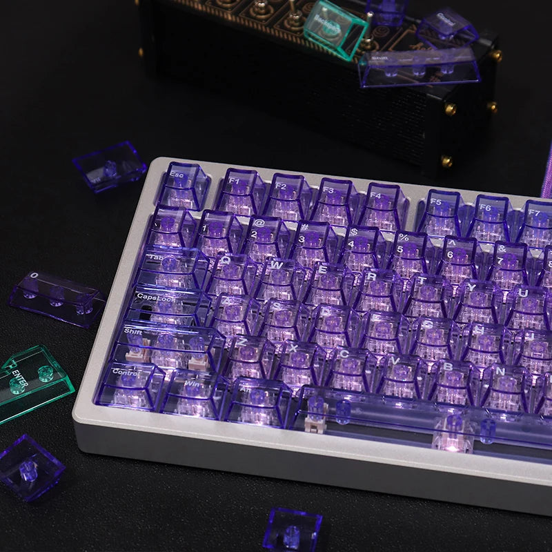 Purple Crystal Clear Keycaps Set 156 keys Cherry Profile Transparent Keycaps UV pad print For Mx Switches Mechanical Keyboard