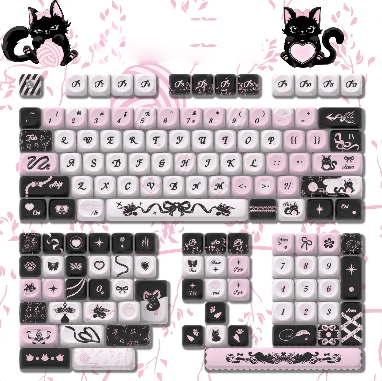 130+ Keys MOA Profile KT Cat PBT Keycaps Customs 5 Side Dye Sub Key caps for Cherry Gateron MX Switches Mechanical Keyboards