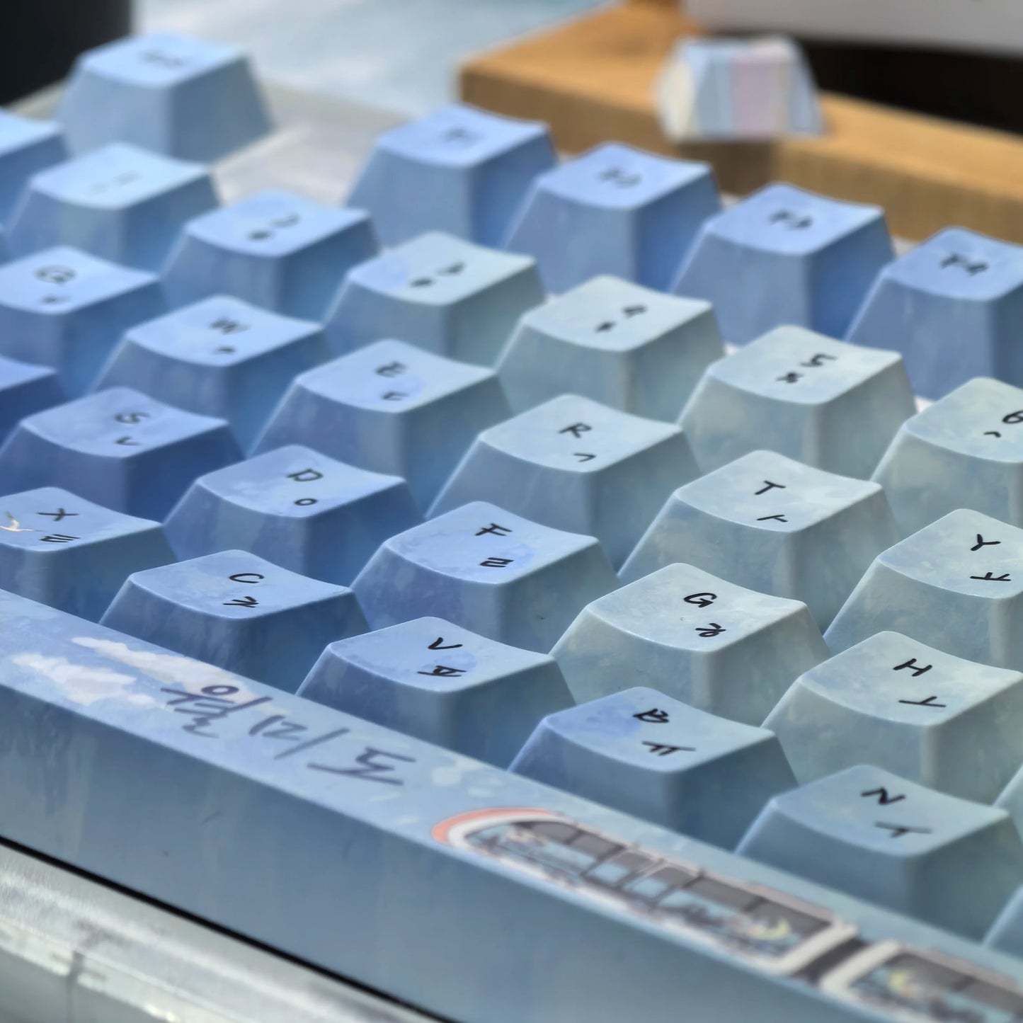 Wolmido Korean Keycaps Blue Turquoise Cherry Pbt Ferris Wheel Sea Train Lighthouse Seagull Hangul Keycap For Mechanical Keyboard