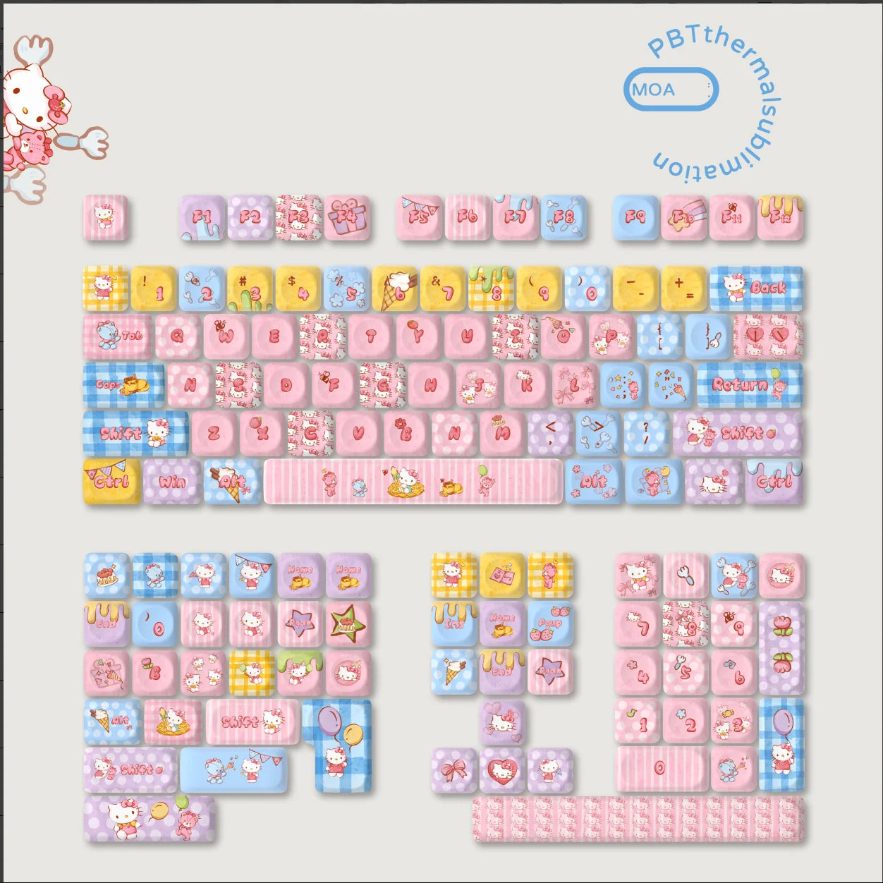 130+ Keys MOA Profile KT Cat PBT Keycaps Customs 5 Side Dye Sub Key caps for Cherry Gateron MX Switches Mechanical Keyboards