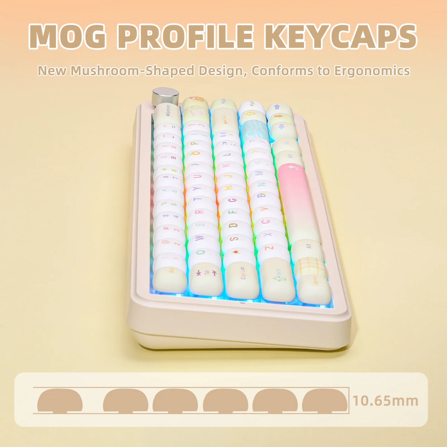 YUNZII 黃色塗鴉 MOG 染料昇華 PBT 鍵帽,138 鍵自訂可愛 MOG 輪廓鍵帽套裝,適用於機械遊戲鍵盤