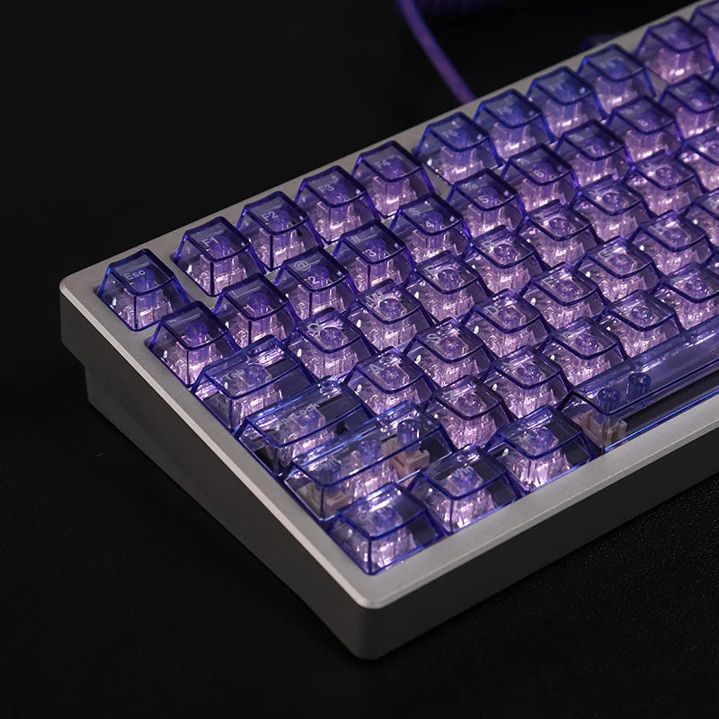 Purple Crystal Clear Keycaps Set 156 keys Cherry Profile Transparent Keycaps UV pad print For Mx Switches Mechanical Keyboard