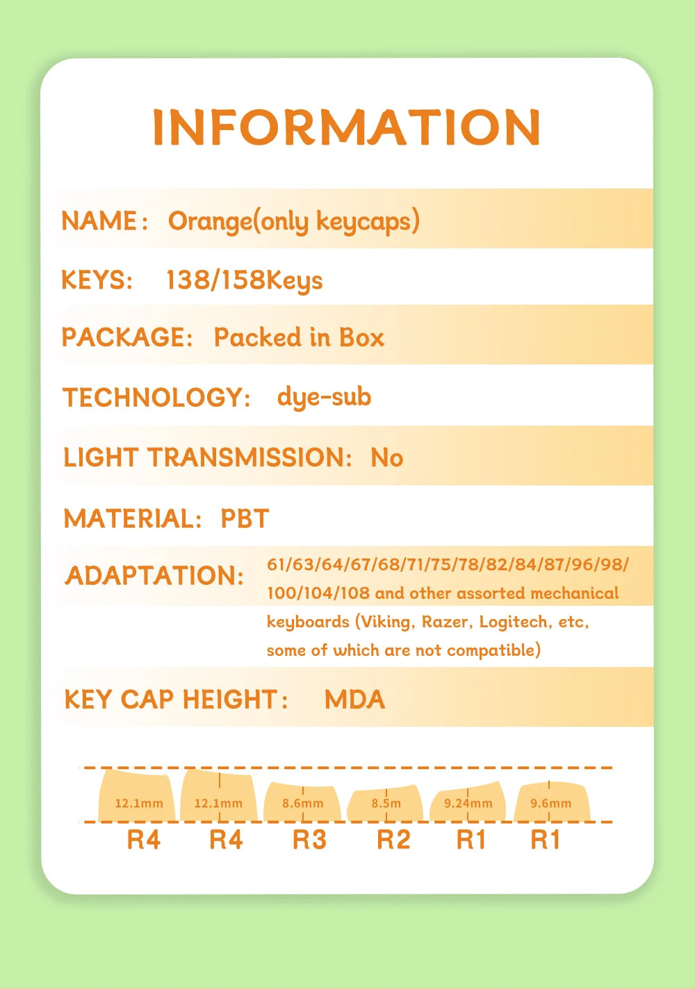 138/158key orange themed keycaps MDA profile Pbt thermal sublimation original cute keycaps mechanical game keyboard key cap gift
