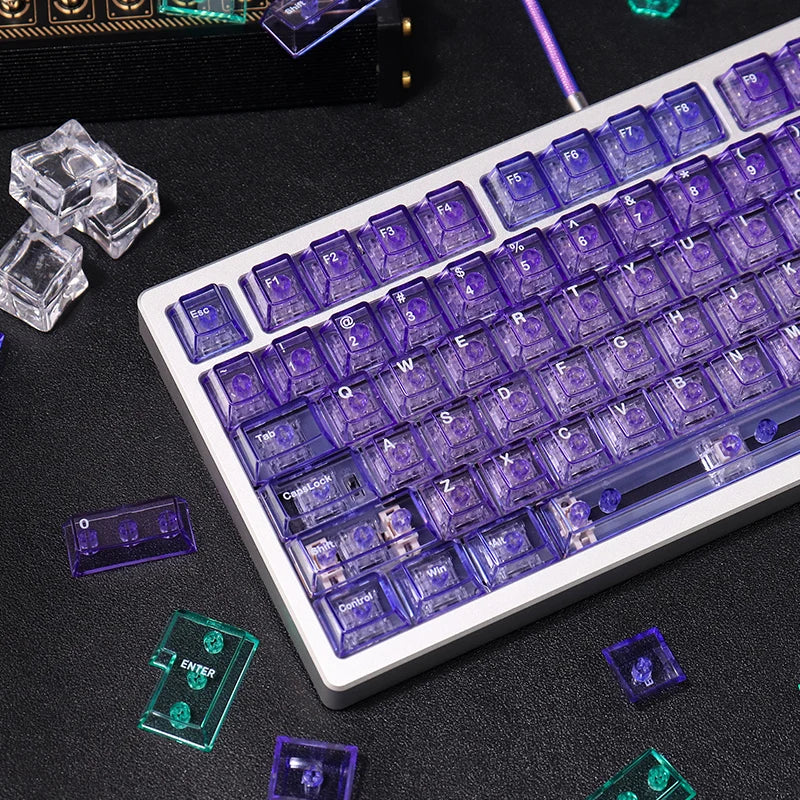 Purple Crystal Clear Keycaps Set 156 keys Cherry Profile Transparent Keycaps UV pad print For Mx Switches Mechanical Keyboard