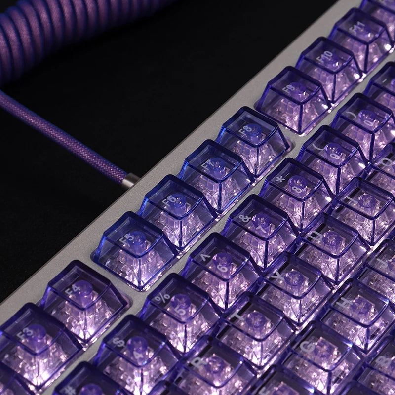 Purple Crystal Clear Keycaps Set 156 keys Cherry Profile Transparent Keycaps UV pad print For Mx Switches Mechanical Keyboard