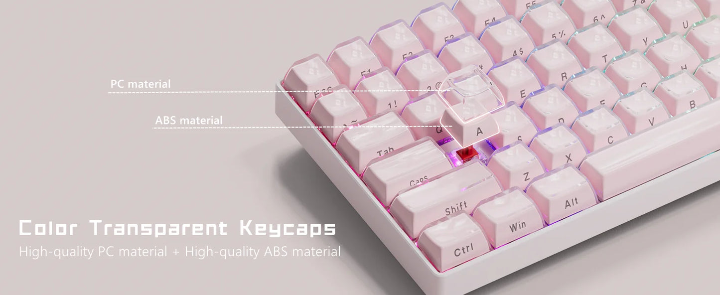 113鍵果凍圓形側鍵帽冰晶半透明粉紅OEM鍵帽適用於Cherry MX 61 68 104機械式鍵盤