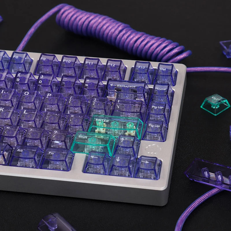 Purple Crystal Clear Keycaps Set 156 keys Cherry Profile Transparent Keycaps UV pad print For Mx Switches Mechanical Keyboard