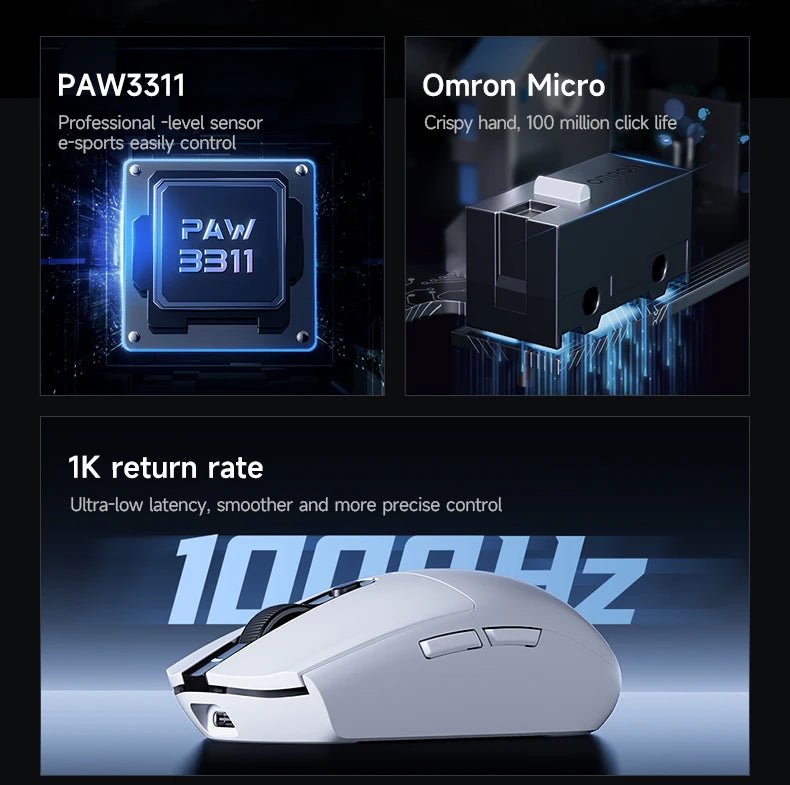 MCHOSE G3 Tri-Mode Wireless Gaming Mouse-PAW3311 Sensor,Type-C 2.4G/Bluetooth/Wired,Ultra-Light Ergonomic for PC/Laptop Gaming