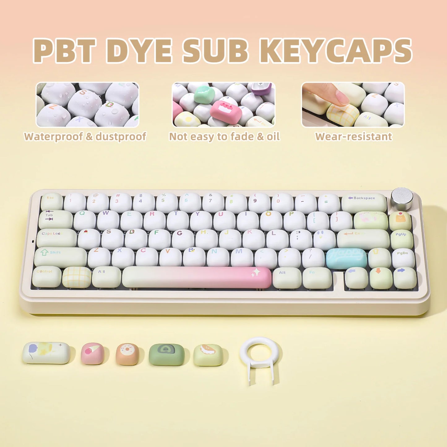YUNZII 黃色塗鴉 MOG 染料昇華 PBT 鍵帽,138 鍵自訂可愛 MOG 輪廓鍵帽套裝,適用於機械遊戲鍵盤