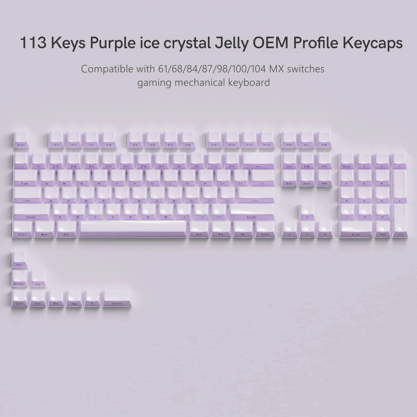 113鍵果凍圓形側鍵帽冰晶半透明粉紅OEM鍵帽適用於Cherry MX 61 68 104機械式鍵盤