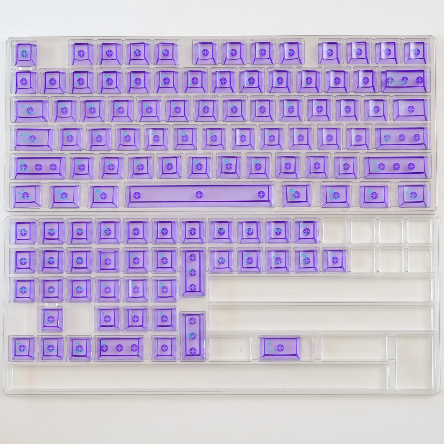 Purple Crystal Clear Keycaps Set 156 keys Cherry Profile Transparent Keycaps UV pad print For Mx Switches Mechanical Keyboard