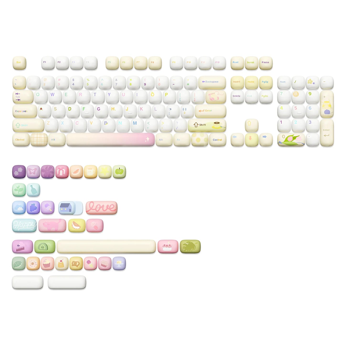 YUNZII 黃色塗鴉 MOG 染料昇華 PBT 鍵帽,138 鍵自訂可愛 MOG 輪廓鍵帽套裝,適用於機械遊戲鍵盤