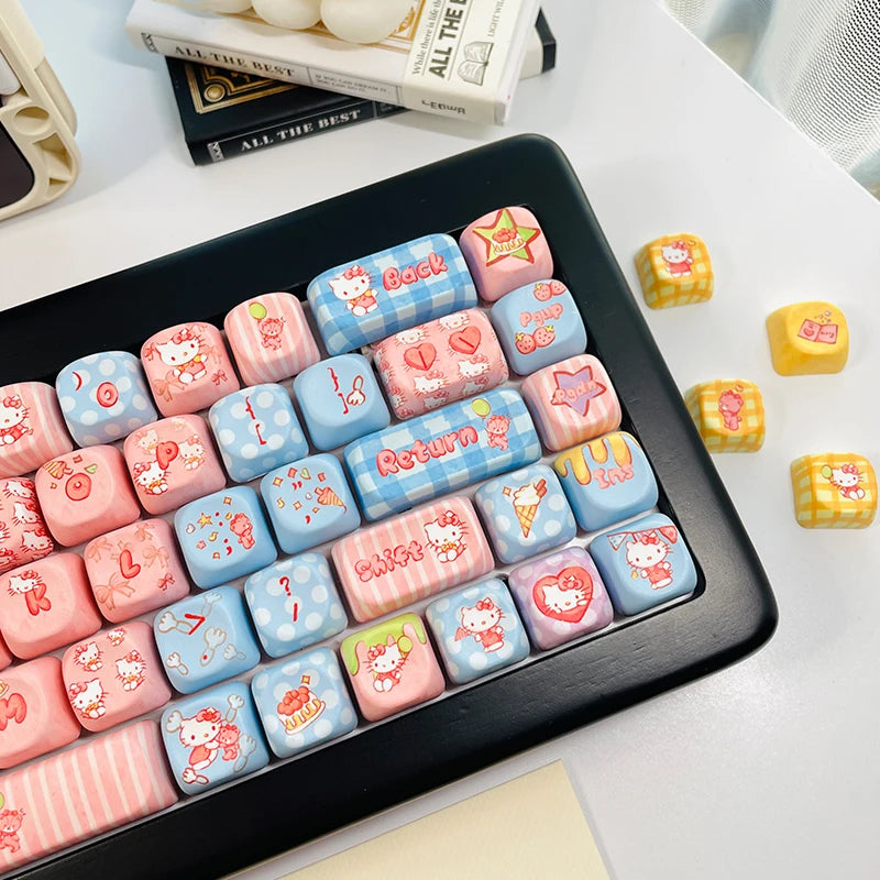 130+ Keys MOA Profile KT Cat PBT Keycaps Customs 5 Side Dye Sub Key caps for Cherry Gateron MX Switches Mechanical Keyboards