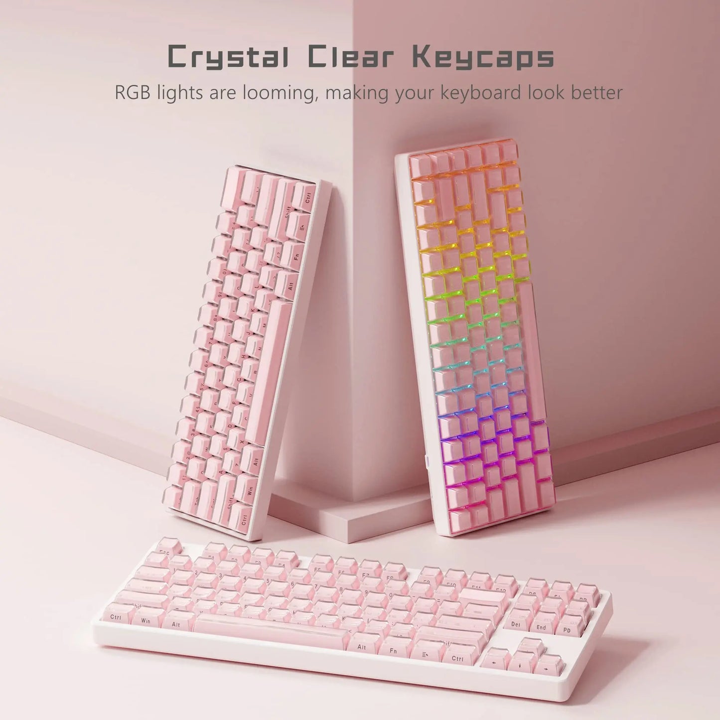 113鍵果凍圓形側鍵帽冰晶半透明粉紅OEM鍵帽適用於Cherry MX 61 68 104機械式鍵盤