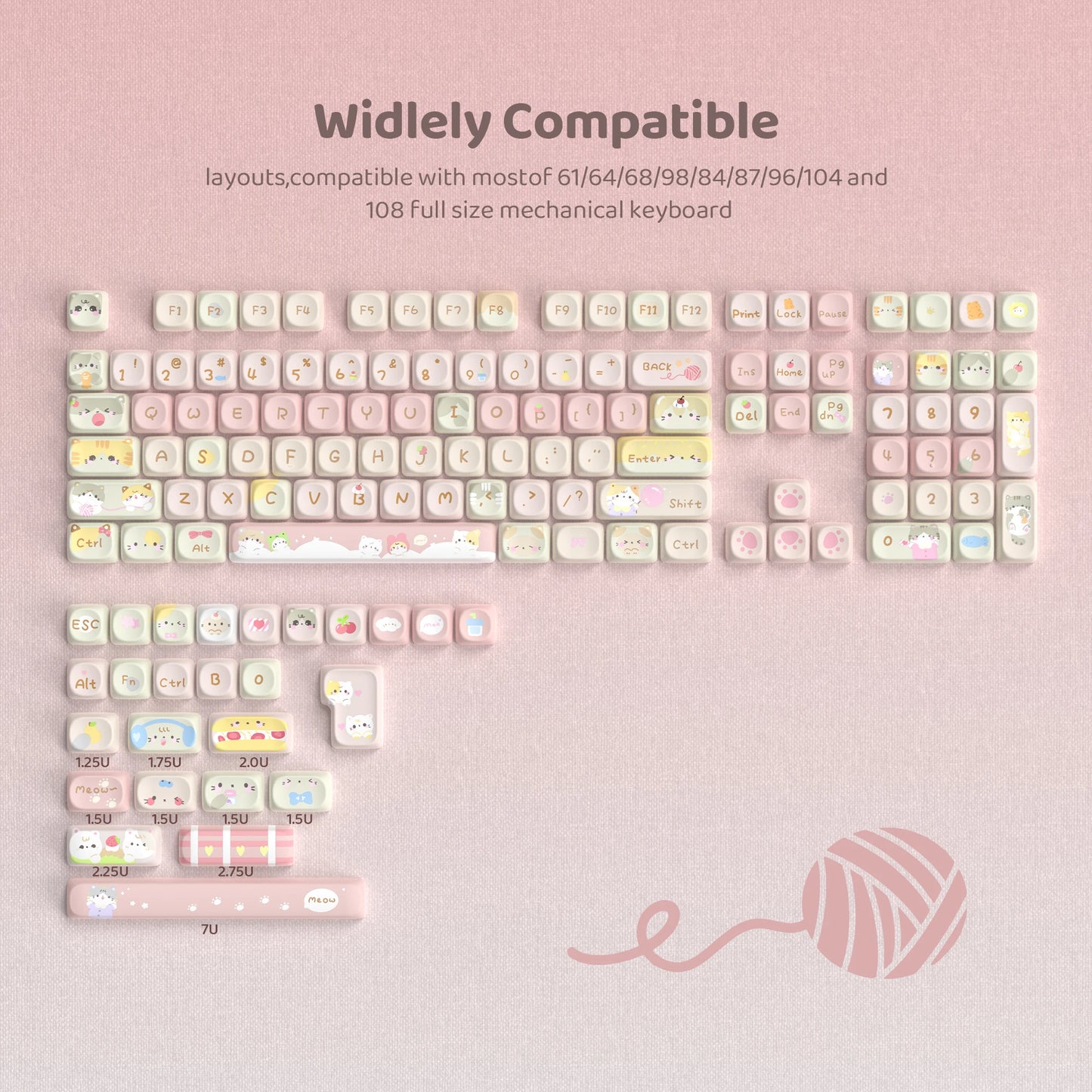 130+ Keys MOA Profile KT Cat PBT Keycaps Customs 5 Side Dye Sub Key caps  for Cherry Gateron MX Switches Mechanical Keyboards