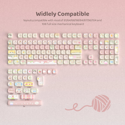 130+ Keys MOA Profile KT Cat PBT Keycaps Customs 5 Side Dye Sub Key caps  for Cherry Gateron MX Switches Mechanical Keyboards