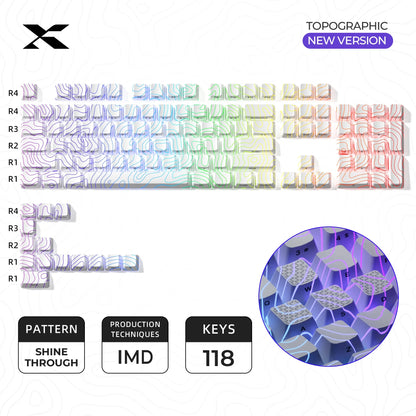 XVX 地形新版圖案透光 OEM 輪廓 IMD 技術鍵帽套裝 118 鍵