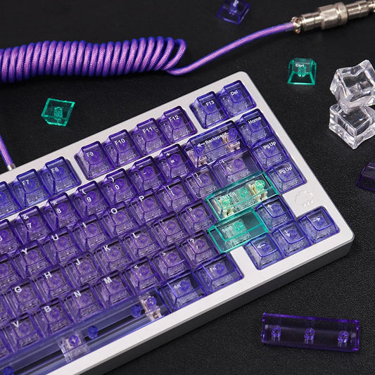 Purple Crystal Clear Keycaps Set 156 keys Cherry Profile Transparent Keycaps UV pad print For Mx Switches Mechanical Keyboard
