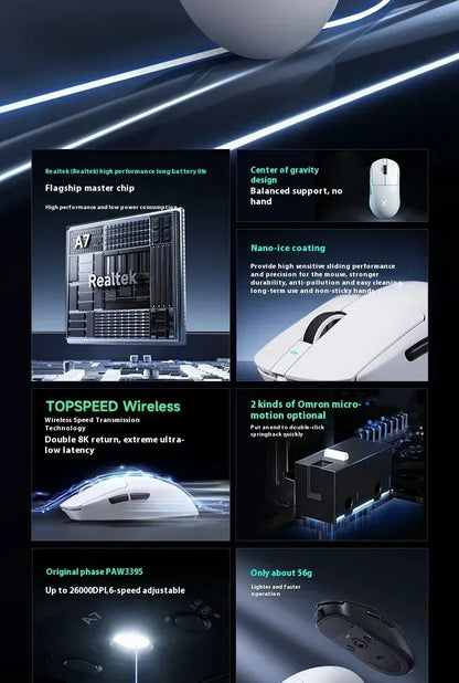 MCHOSE A7 Pro Ultra系列 2.4g無線遊戲電競滑鼠 PAW3950 客製化輕量化低延遲人體工學配件